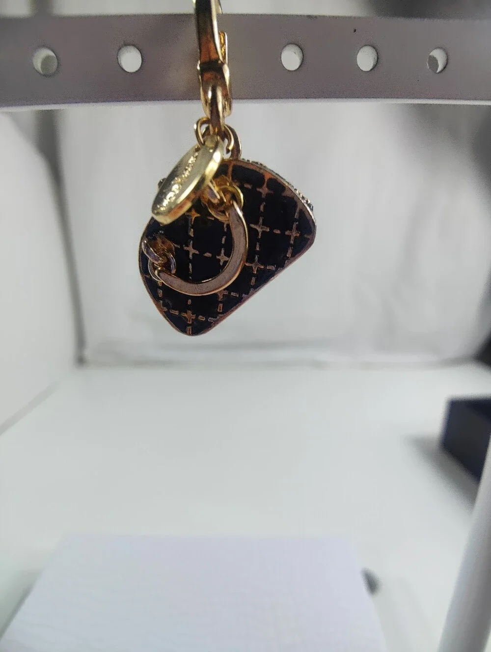 Vintage Neiman Marcus Limited Edition Black Quilted Purse Charm Locket Gold Tone